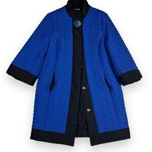 VINTAGE Domina Jersey Italy Cobalt Blue Chevron Quilted Coat - Size 8 (IT 44)